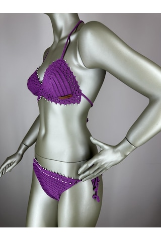 İvita Koyu Mor İnci Detaylı Çok Tarz El Yapımı Tığ Örgüsü Bikini