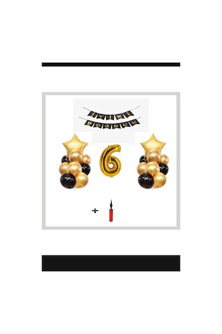 6 Yaş - Altın Gold Folyo Balon Parti Seti + Balon Pompası 6 Yaş - Altın Gold Folyo Balon Parti Seti + Balon Pompası