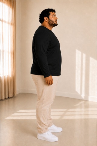 Sngl Tekstil Erkek Büyük Beden Oversize Uzun Kollu V Yaka T-shirt 3xl 4xl 5xl 6xl 7xl 8xl 9xl Siyah