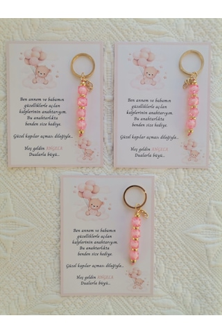 İsme Özel Tasarım Pembe Anahtarlık Hastane Yeni Doğan 40 Mevlidi Dağıtmalık Hediyelik 72 Adet