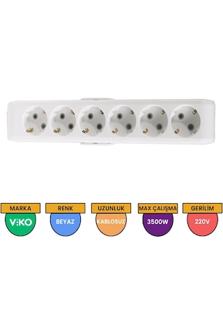 Viko Multi-let 6'lı Grup Priz Topraklı Çocuk Korumalı Klemensli Beyaz - 90113600