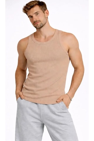 Etiler Collection Erkek Fitilli Atlet Sıfır Yaka Slim Fit Arka Baskılı Spor Atlet - Bej
