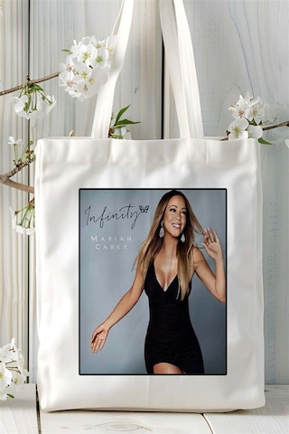 Art Hediye Mariah Carey Baskılı Bez Çanta Omuz Çantası Kişiye Özel Desen 5 Çok Renkli
