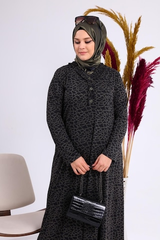 Kadin Gunluk Elbise Tesettur Leopar Desenli Buyuk Beden Elbise 001