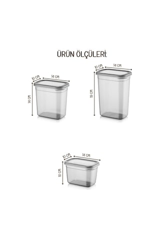 Vienev Renkli Etiketli Peggy Dikdörtgen Saklama Kabı Seti Antrasit 12'Li 4 x (1500 - 1150 - 800 ML) Antrasit