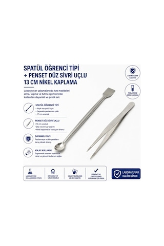 Spatül Öğrenci Tipi + Penset Düz Ssivri Uçlu 13 Cm Nikel Kaplama