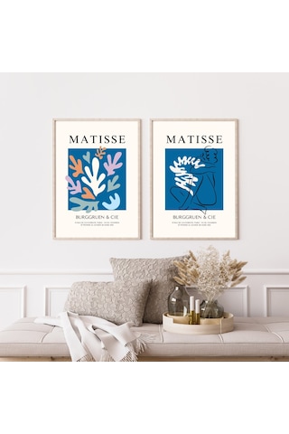 Mavinin Büyüsü Matisse Duvar Tablosu Çerçeveli 2'li Set Ahşap Renk 35 X 50 Boyut/ebat