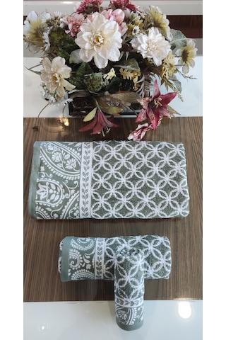 El Ve Yüz Havlusu Hediyeli 1adet Bukle Coton 70x140 Cm. Banyo Havlusu Yesil