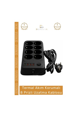 Priz Usb Portlu Iq Akıllı Şarj Termal Koruma 2 Metre Bakır Kablo Şık Korumalı 8 Prizli Uzatma Diğer