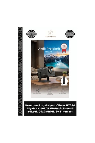 Premium Projeksiyon Cihazı Hy320 Siyah 4k 1080p Görüntü Sistemi Yüksek Çözünürlük Ev Sineması