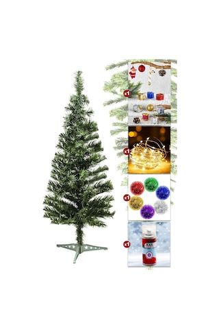 Waldern 90 CM Yılbaşı Çam Ağacı ve Süsleri (Kar Spreyi + 12 Parça Süs + 1 Sim Süs + 5 metre Led Işık)