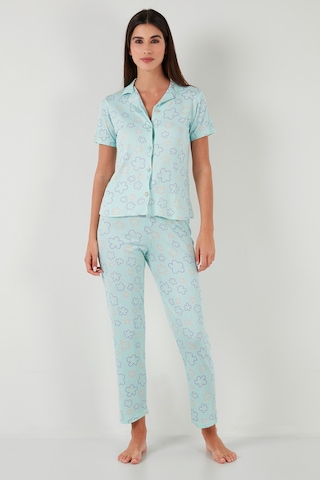 Lela Regular Fit Gömlek Yaka Kısa Kollu Bayan Pijama Takımı 65780124 Su Yeşili