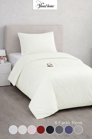 Tek Kişilik %100 Pamuk Saten Nevresim Seti Premium Seri 8 Renk Seçeneği 160x220 Ekru