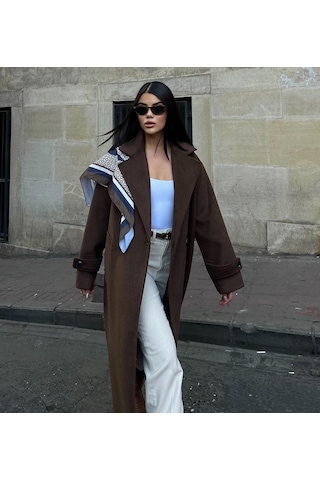 Kruvaze Kesim Kışlık Trençkot Palto Kahve