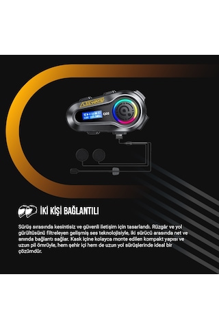 Leeways Q08 5.3 Uyumlu Motosiklet Kask Kulaklık Intercom Işıklı Motorsiklet Interkom