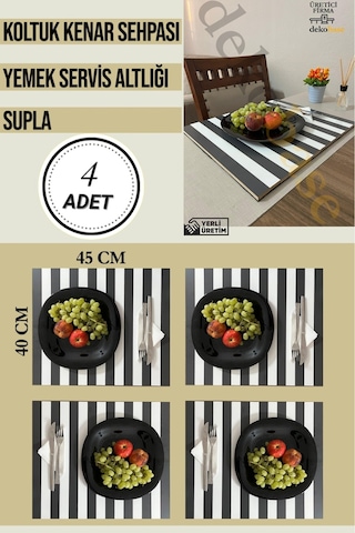 Antrasit-beyaz 4 Adet Çok Amaçlı Koltuk Kenar Sehpası, Supla, Yemek Servis Altlığı Antrasit-beyaz