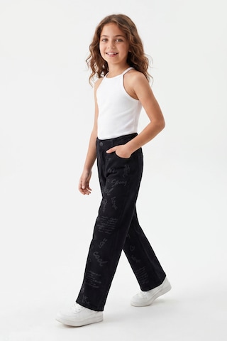 Joy Kids Kız Çocuk Ispanyol Paça Desenli Kot Pantolon 7-11yaş Siyah