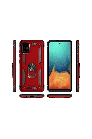 Samsung Uyumlu Galaxy A51 Kılıf Sert Silikon Yüzüklü Stand Özellikli Kapak
