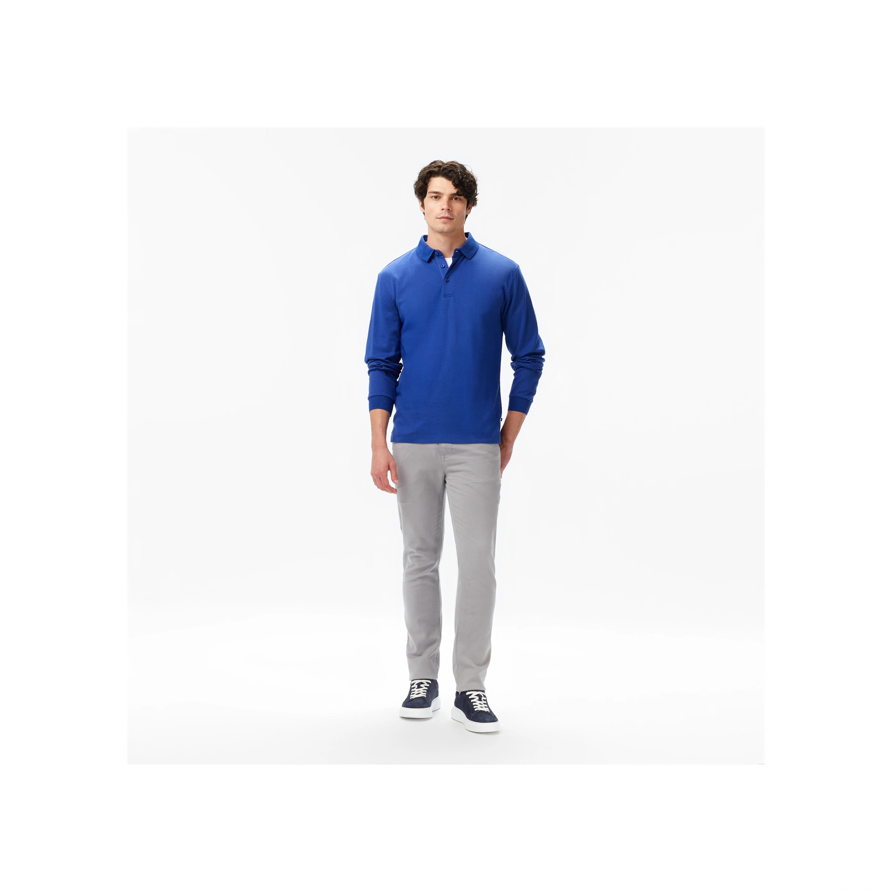 Nautica Erkek Mavi Classic Fit Uzun Kollu Polo Yaka T-shirt Düz K57024t Mavi