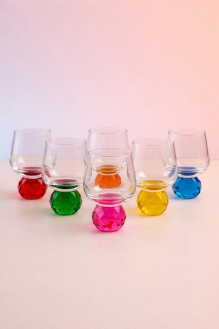 6 Kişilik Cam Renkli Elmas Ayaklı Kahve Yanı Bardağı Bardak 50ml