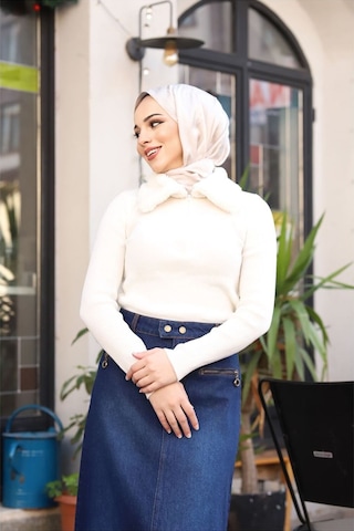 Beli Çıt Çıtlı Fermuar Cep Detaylı Kot Etek - 001