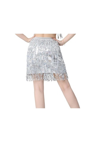 Fastbuy Kadınlar İçin Homyl Parti Rave Payet Püskül Etek Boho Moda Arjantin Gri Gri