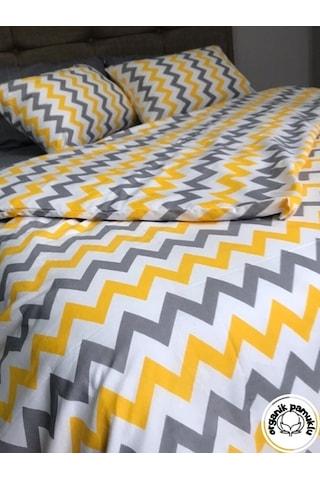 Lotus Home Zigzag Desen Lüks Pamuklu Tek Kişilik Nevresim Takımı Seti Sarı