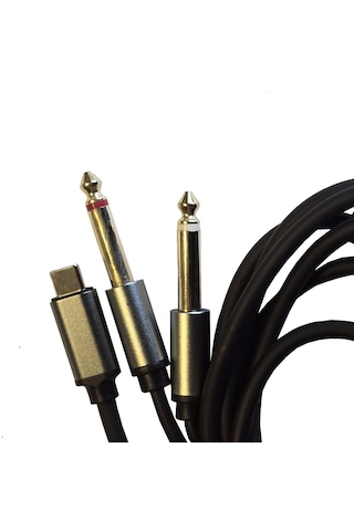 Type-c To 2x 6.35 Mm Çivi Jak Ses Kablosu 1.5 Metre Telefon Bilgisayar Mikser Amfi Dönüştürücü Kablo Siyah