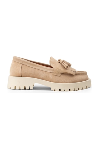 Deery Kadın Hakiki Süet Bej Püsküllü Loafer - 02033zbejc01