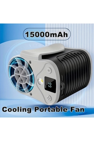 Motion003 15000mah Gri Pil Güç Bankası Taşınabilir Bel Fanı Usb Şarjlı Dış Mekan Soğutma Fanı 7 Hız Ayarı