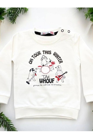 Cantoy Erkek Bebek Winter Yazılı Pamuklu Sweatshirt-14658 Ekru
