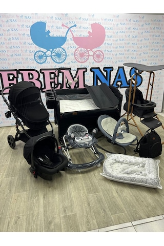 Bebemnas Yeni Doğan Bebek Çeyiz Seti Full Set Bebek Arabası-çanta-puset-yürüteç-beşik-anakucağı-salıncak