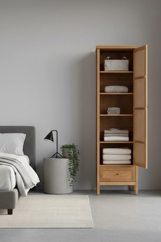 Altea Rattan Detaylı Masif Elbise Dolabı Ahşap