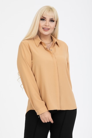 Pera Moda Jessica Büyük Beden Gömlek Taba
