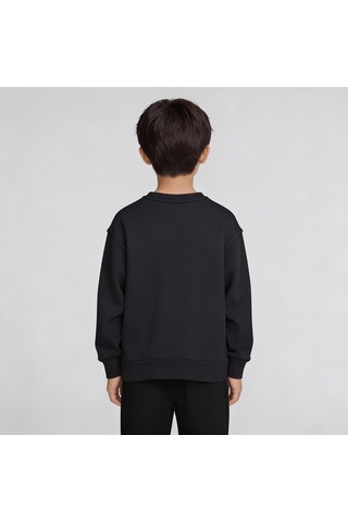 King-Brich Bisiklet Yaka Nakışlı Oversize Kalıp Çocuk Sweatshirt SIYAH