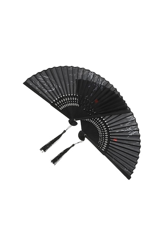 Beluga Yelpaze Bambu Serinletici Vintage Siyah Şık Püsküllü Japon Yelpaze 0150 2 Adet