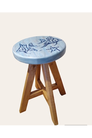 Sea Stoll Tamamı Ahşap El Yapımı Deniz Temalı Tabure