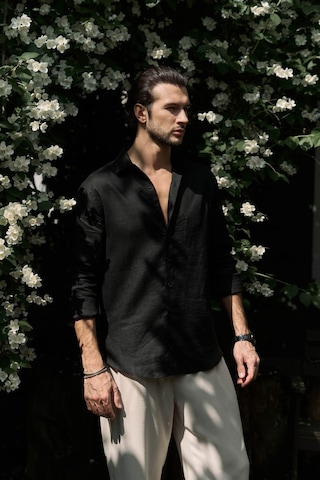 Mai Collection Mai Studios Co. Ombretta Siyah Keten Oversize Erkek Gömlek Siyah