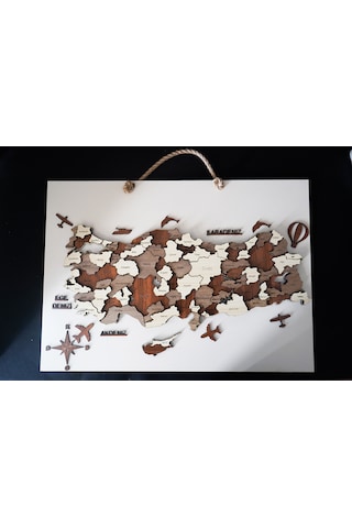 3 Boyutlu Tablo Ahşap Mdf Dekoratif Detaylı Türkiye Haritası Du