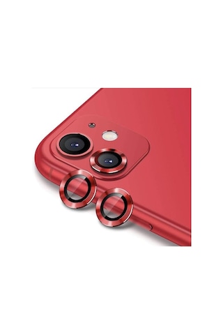Apple İphone 12 Mini Kamera Koruyucu Lens Mercek Metal Çerçeveli 2li Set Kırmızı Red