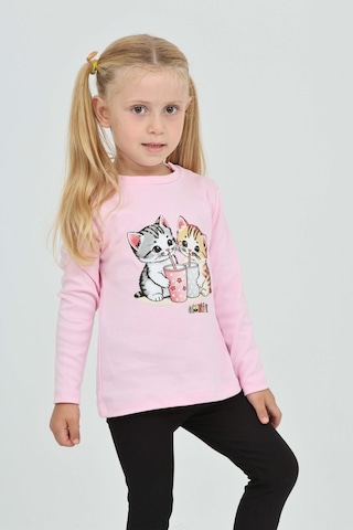 Toontoy Kız Çocuk Regular Fit Bisiklet Yaka Baskılı Sweatshirt - Tk24803 Pembe