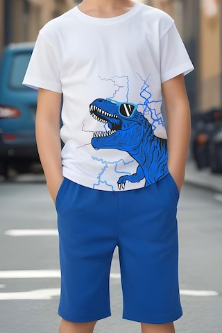 Fyk Kids Gözlüklü Dinazor Baskılı Erkek Çocuk Alt-Üst Takım - Mavi