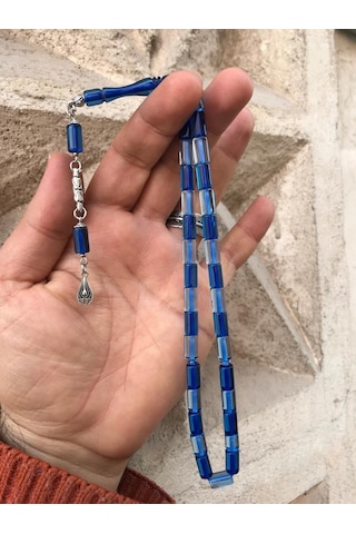 Sultan Telkari Sürmeli Mavi Tonda Kesme Toz Kehribar Tesbih