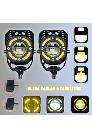 Led Motosiklet Ve Off Road Sis Farı Çakarlı Ultra Parlak 4 Modlu