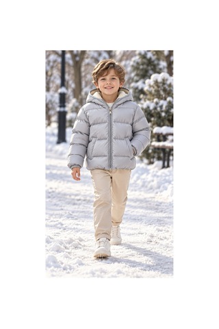 Messlife Kapüşonlu Gri Çocuk Şişme Mont Gri - 929231359 Gri