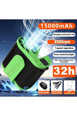 Motion003 15000mah Gri Pil Güç Bankası Taşınabilir Bel Fanı Usb Şarjlı Dış Mekan Soğutma Fanı 7 Hız Ayarı