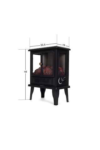 Şömine Fanlı 3 Tarafı Camlı Led Alev Efektli Isıtıcılı Şömine