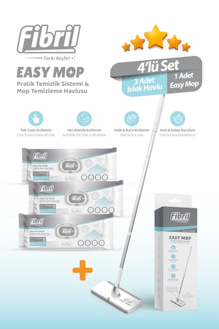 Easy Mop Pratik Temizlik Sistemi + 3 Paket Temizleme Havlusu 120 Easy Mop Pratik Temizlik Sistemi + 3 Paket Temizleme Havlusu 120