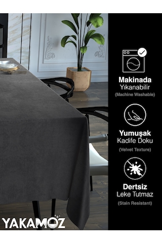 Karanlık Gri Kadife Dokulu Masa Örtüsü Dertsiz Velvet Touch Serisi Karanlık Gri