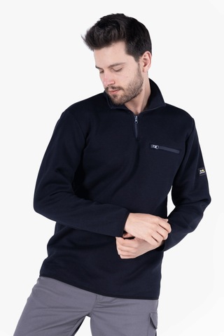 3 İplik Dik Yakalı Fermuarlı Sweatshirt Lacivert